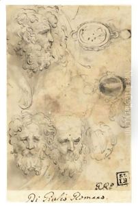 A Sheet Of Studies With Four Heads Of Bearded Men, One In Profile, And Three Studies Of Pendant Jewels, One With A Standing Figure And Another With An Oval Portrait