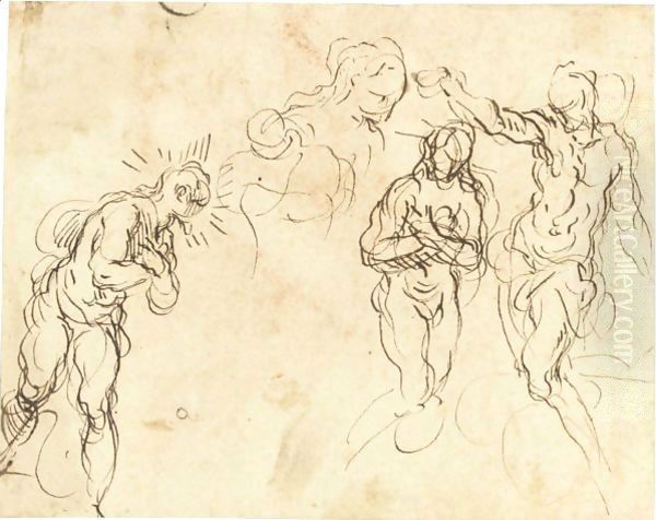 Sheet Of Figure Studies For A Baptism Of Christ - view 1