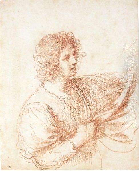 Study Of A Youth Holding A Swag Of Drapery - view 1