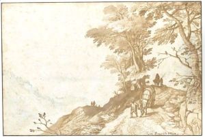 Extensive Landscape With A Peasant Leading A Waggon Between Trees To The Right by Jan The Elder Brueghel