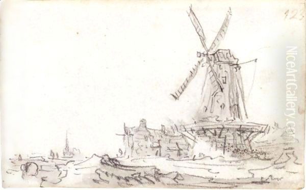 Landscape With A Large Windmill On A Farm, A Church Spire In The Distance - view 1