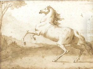 A Rearing Horse, In A Landscape by Giovanni Domenico Tiepolo