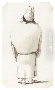 Caricature Of A Man, Seen From Behind, Wearing Robes And A Cap Caricature Of A Man, Seen From Behind, Wearing Robes And A Cap