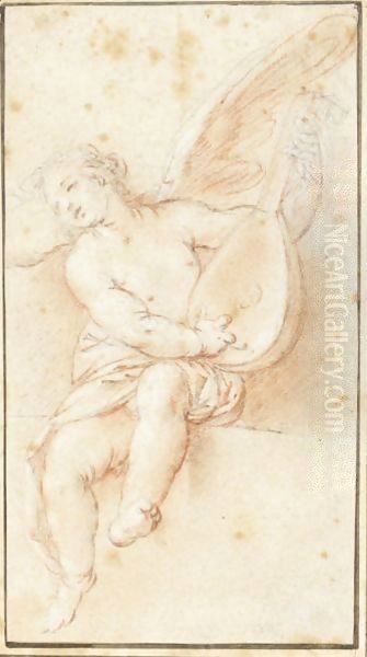 A Seated Putto Playing A Lute - view 1
