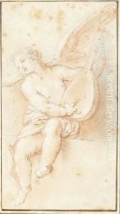 A Seated Putto Playing A Lute A Seated Putto Playing A Lute