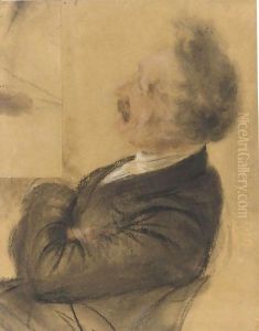 Study Of A Seated Man In Profile To The Left, Leaning Back In Contemplation by Adolph von Menzel
