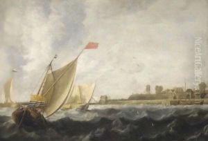 A River Scene With Dutch Smalschips by Bonaventura, the Elder Peeters