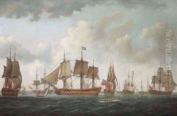 H.M.S. Queen Charlotte With The British Squadron And Allied Men-Of-War At Spithead, Prior To Sailing To Ushant In 1794 - view 1