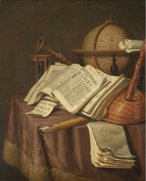 A Vanitas Still Life With A Globe, An Hour-Glass, A Book And A Score, Together With Various Other Musical Instruments - view 1