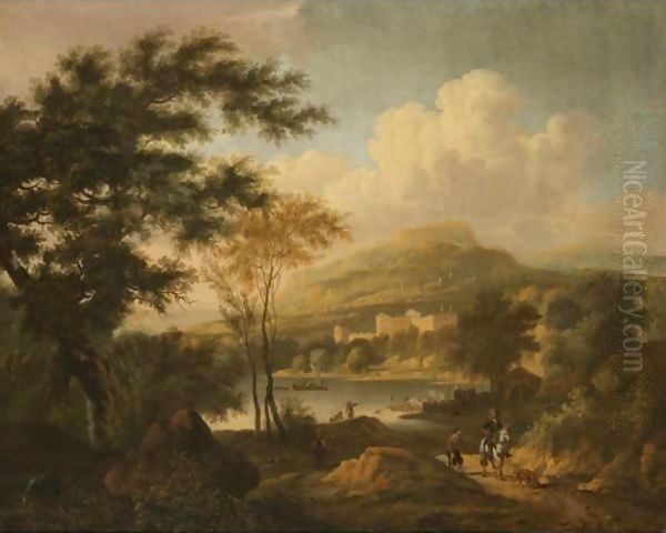 An Italianate Landscape With A Rider And A Beggar On A Path, Fishermen On A Lake Beyond - view 1
