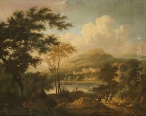 An Italianate Landscape With A Rider And A Beggar On A Path, Fishermen On A Lake Beyond