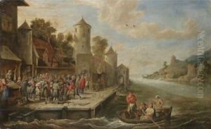 A Quay On A River Estuary With A Fishmarket by David The Younger Teniers
