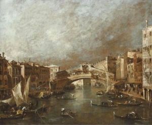 Venice, A View Of The Grand Canal With The Riva Del Vin And The Rialto Bridge by Francesco Guardi