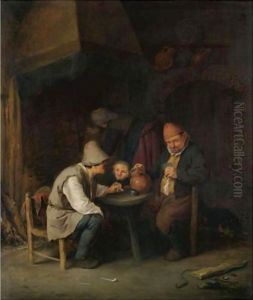 A Peasant Family In An Interior by Adriaen Jansz. Van Ostade