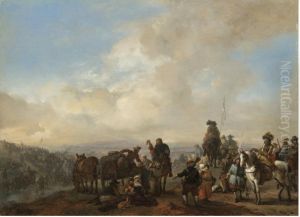 Landscape With Cavalrymen Crossing A Ford And Peasants Taking Refreshment From A Wagon