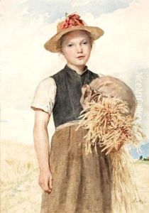 Madchen Mit Garben Girl With Sheaves by Albert Anker