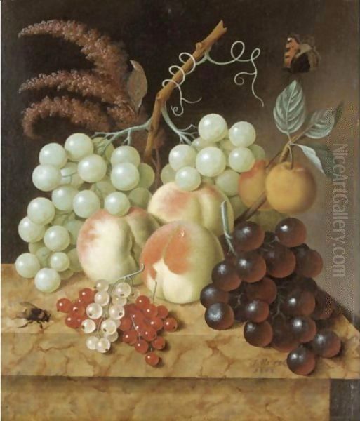 Still Life With Peaches, Apricots, Grapes, Berries, A Fly And A Butterfly On A Marble Ledge - view 1