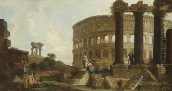 Capriccio Architettonico Con Figure E Il Colosseo Sul Fondo - view 1