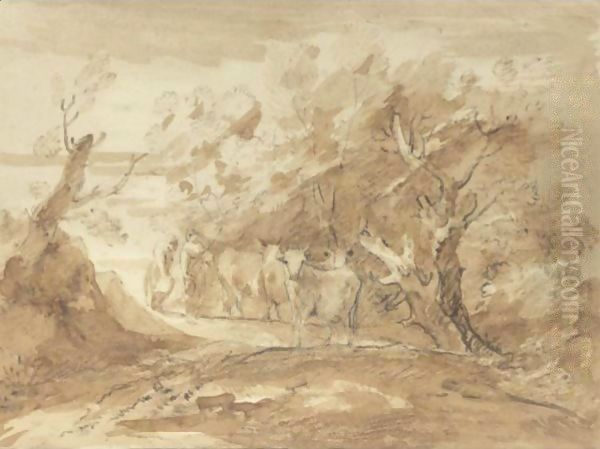 Milkmaids With Cattle On A Country Track - view 1
