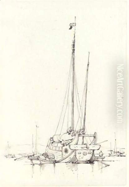 A Chinese Junk At Anchor, Macao - view 1