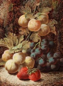 Still Life With Plums, Grapes And Strawberries by Oliver Clare