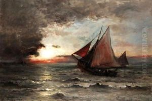 Fishing Boats At Sunset by Karl Pierre Daubigny