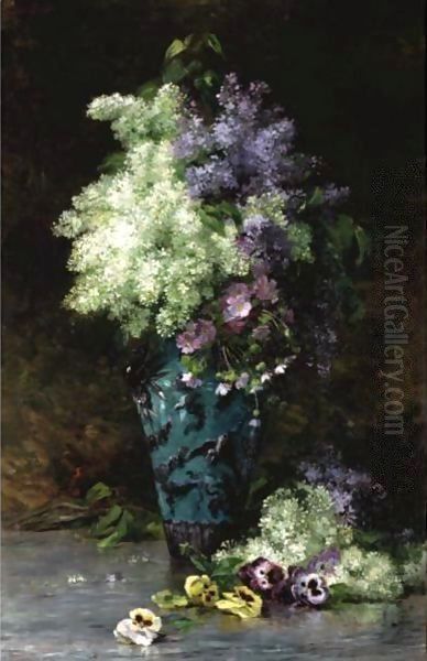 Nature Morte Aux Lilas Et Pensees - view 1
