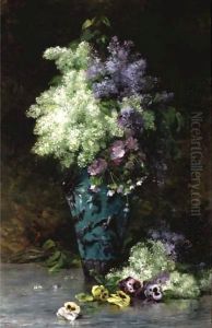Nature Morte Aux Lilas Et Pensees by Albert-Tibulle Furcy De Lavault