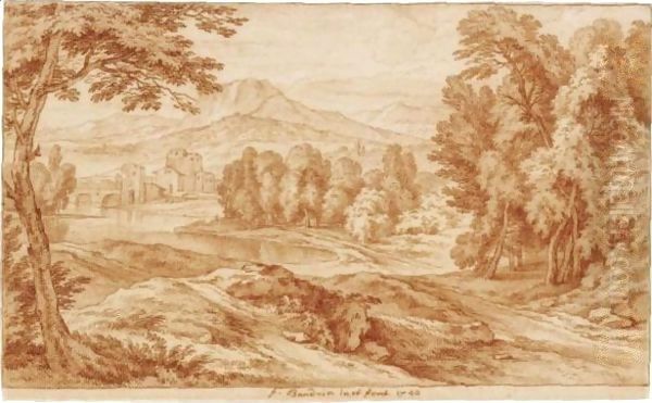 An Italianate Landscape With Woodland Leading To A Lake, And A Town In The Distance - view 1