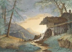 A Watermill In An Alpine Landscape by Hendrik Johannes Knip