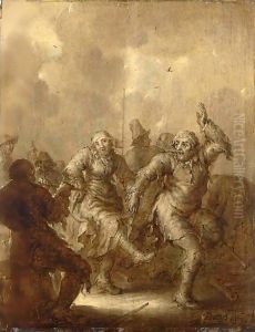 Dartel Arm A Dancing Couple With A Flute Player And Other Figures Making Merry