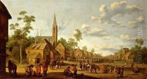 A Street Scene With Soldiers Overtaking The Village