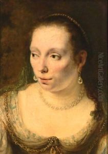 A Portrait Of A Lady, Head And Shoulders, Wearing Pearl Jewellery, Probably Johanna De Geer (1627-1691)