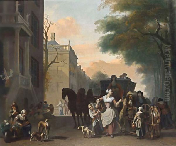 A View In Amsterdam With A Maid Flirting With A Knife Grinder On A Canal - view 1