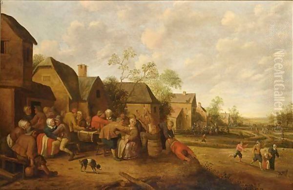 A Village Street With Peasants Drinking Outside An Inn - view 1