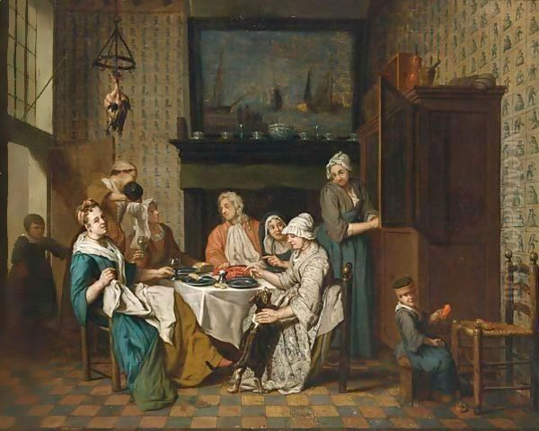 An Interior With An Elegant Company Dining, A Child Playing In The Right Foreground - view 1