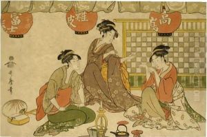 'Kitsuneken Sanbijin' (Three Beauties Playing The Party-Game 'Catch The Fox') by Kitagawa Utamaro