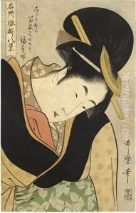 'Futokorode' (Hands Inside The Kimono) From The Series 'Meisho Koshikake Hakkei' by Kitagawa Utamaro