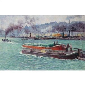 Peniches Sur La Seine 2 by Maximilien Luce