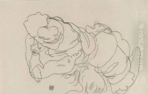 Edith Schiele Mit Ihrem Hund Lord (Edith Schiele With Her Dog Lord) by Egon Schiele