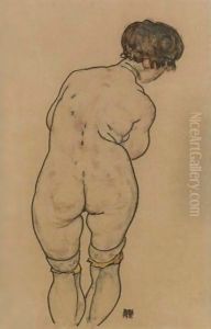 Stehender Weiblicher Ruckenakt (Standing Female Nude Seen From Behind) by Egon Schiele