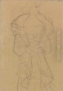 Kniestuck Von Vorne, Den Kopf Nach Rechts (Frontal View Of The Knee, Head Turned To The Right) by Gustav Klimt