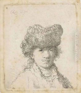 Self Portrait In A Fur Cap by Harmenszoon van Rijn Rembrandt