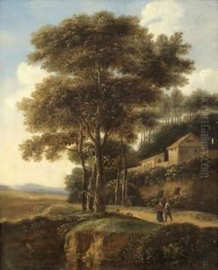 Figures On A Road Below A Villa by Pieter Jansz. van Asch