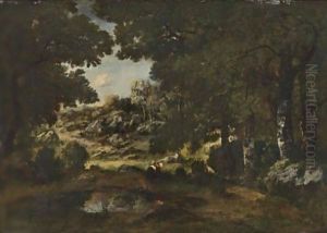 Faggot Gatherer In The Forest by Narcisse-Virgile D Az De La Pena