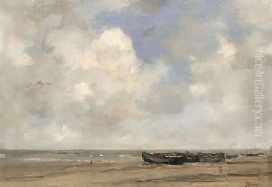 Moored Boats On Scheveningen Beach
