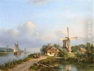 Figures On A Canal Near A Windmill