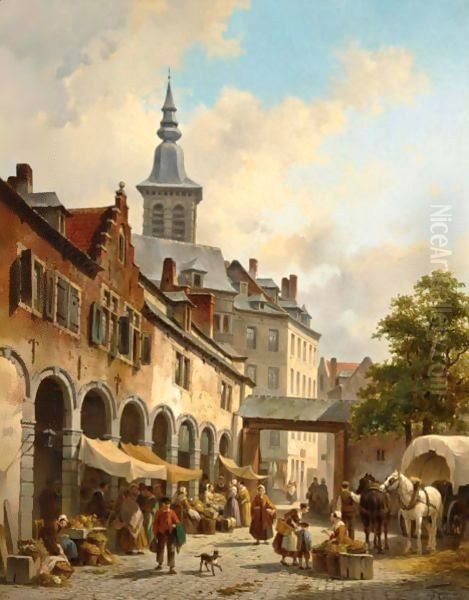 A Busy Market On A Town Square - view 1