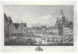 Perspective De La Place De La Grande Garde, Aiant D'Un Cote Le Gewandz-Haus, D'Un Autre L'Eglise Notre Dame by Bernardo Bellotto
