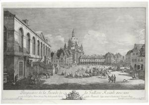 Perspective De La Facade De La Gallerie Roiale Avec Une Partie De L'Eglise Notre Dame by Bernardo Bellotto